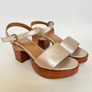 Fortress of Inca Hannah Clog Sandal Shoes Gold Champagne Block Wood Heel 35 5